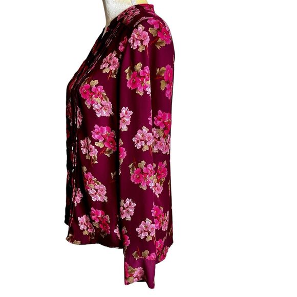 Nanette Nanette Lepore Floral Button Down Top Sz M Maroon And Pink Long Sleeves - Picture 2 of 9